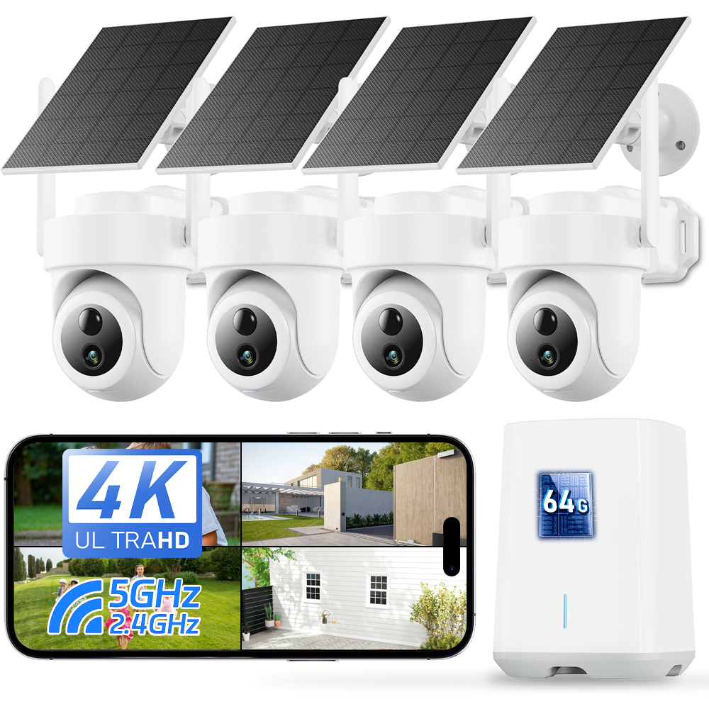 Home Security Systems With Cameras - 8MP 4K Solar Camera System 4-Cam