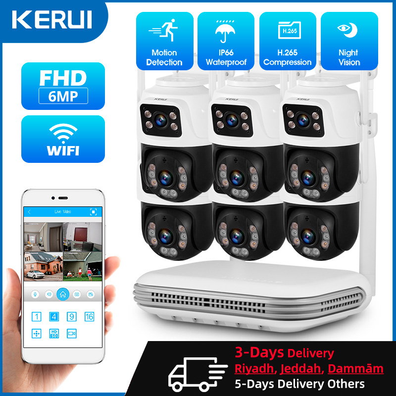 Home Security Systems With Cameras - KERUI Waterproof 6MP HD Wireless Dual