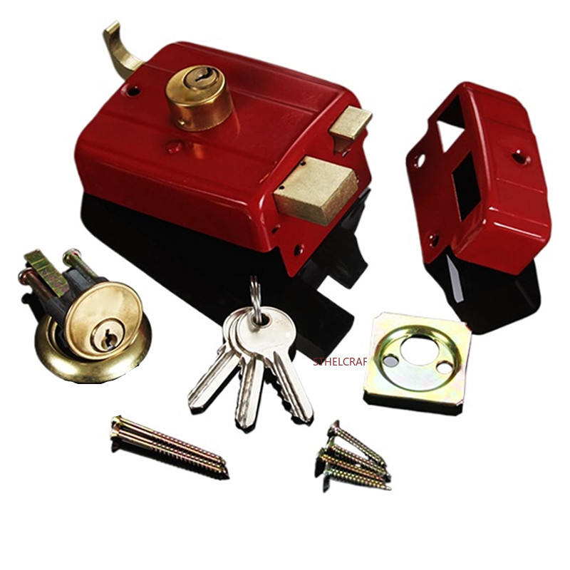 Home Security Door Reinforcement Lock - Old-fashioned Red Anti-theft Security Lockset Universal
